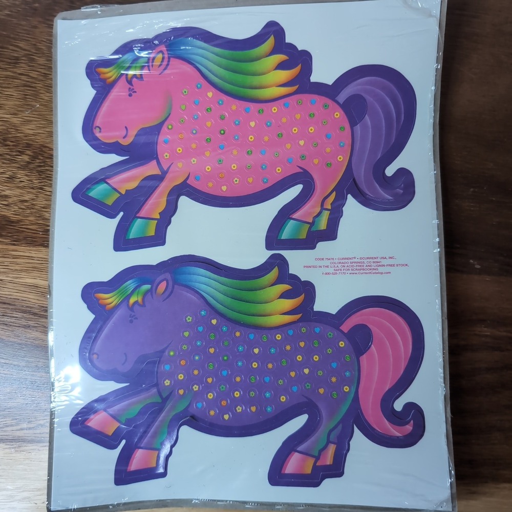 Vintage Current USA Pony Stickers Pink Purple Rainbow Die Cut Scrapbook 2 Pack